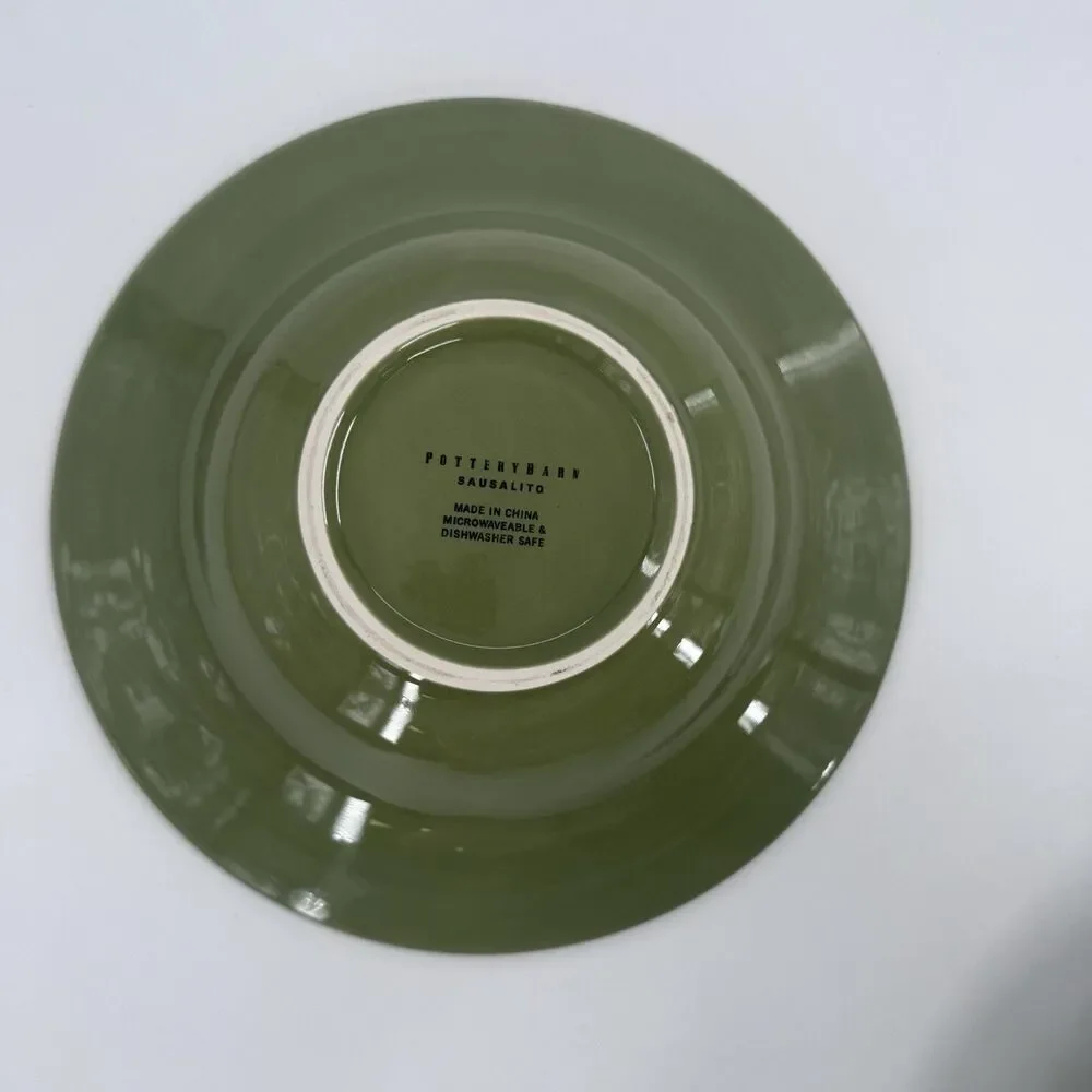 2 Pottery Barn SAUSALITO Green Wide Rimmed Bowl 10 Inch Soup Pasta Fast Shipping